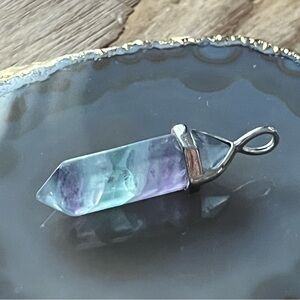 Natural Rainbow Fluorite Point Pendant Sterling Silver Crystal Charm Cleansing